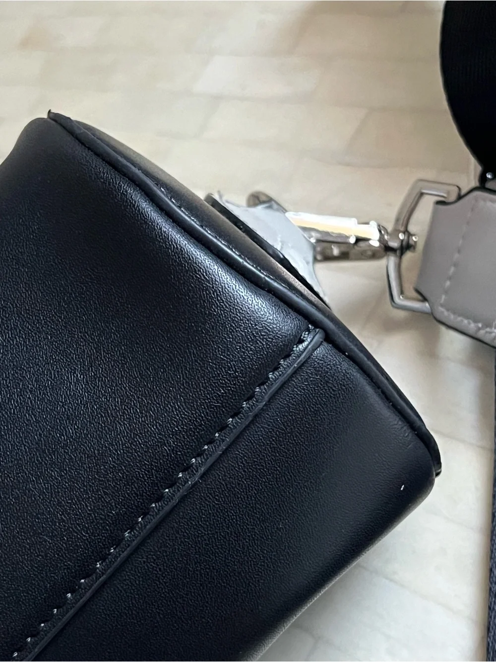 Upper West Side Barrel Bag Vegan Leather Adjustable/Removable Strap Black/Gray - Picture 12 of 16